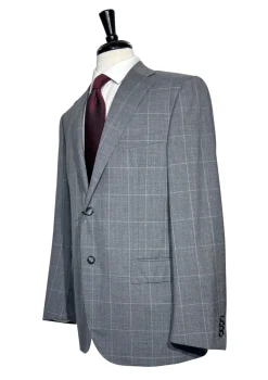 Corneliani Mens Gray Windowpane Fully-Canvassed Notch Lapels Classic Fit 2 Button Wool Suit - 40R