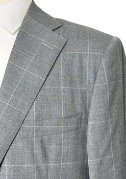 Corneliani Mens Gray Windowpane Fully-Canvassed Notch Lapels Classic Fit 2 Button Wool Suit - 40R