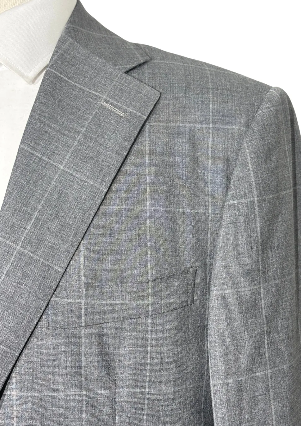 Corneliani Mens Gray Windowpane Fully-Canvassed Notch Lapels Classic Fit 2 Button Wool Suit - 40R