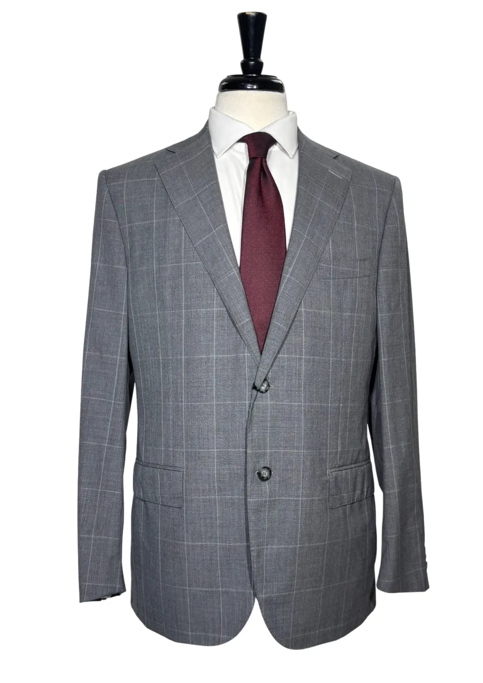 Corneliani Mens Gray Windowpane Fully-Canvassed Notch Lapels Classic Fit 2 Button Wool Suit - 40R