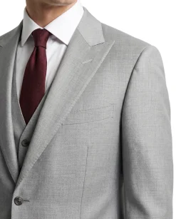 Corneliani Mens Light Gray Textured Fully-Canvassed Peak Lapels Classic Fit 3-Piece Wool Silk Suit - 40L