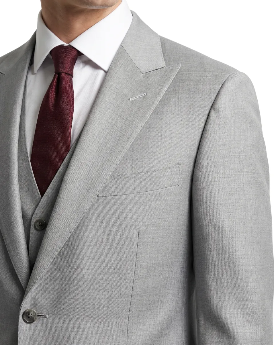 Corneliani Mens Light Gray Textured Fully-Canvassed Peak Lapels Classic Fit 3-Piece Wool Silk Suit - 40L