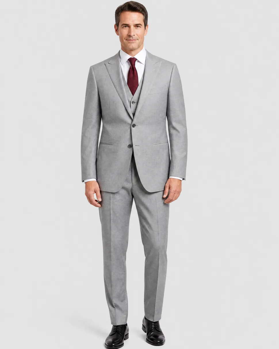 Corneliani Mens Light Gray Textured Fully-Canvassed Peak Lapels Classic Fit 3-Piece Wool Silk Suit - 40L