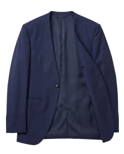 Corneliani Mens Navy Blue and Silver Mixed Pattern Fully-Canvassed No-Lapel Slim Fit 3-Piece Wool Suit - 38L