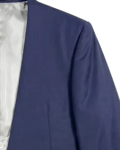 Corneliani Mens Navy Blue and Silver Mixed Pattern Fully-Canvassed No-Lapel Slim Fit 3-Piece Wool Suit - 38L