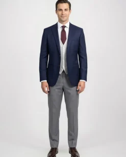 Corneliani Mens Navy Blue and Silver Mixed Pattern Fully-Canvassed Peak Lapel Classic Fit 3-Piece Wool Suit - 40R