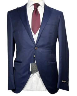 Corneliani Mens Navy Blue and Silver Mixed Pattern Fully-Canvassed Peak Lapel Classic Fit 3-Piece Wool Suit - 40R
