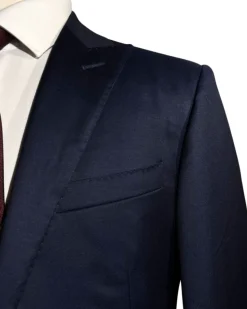 Corneliani Mens Navy Blue and Silver Mixed Pattern Fully-Canvassed Peak Lapel Classic Fit 3-Piece Wool Suit - 40R