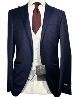 Corneliani Mens Navy Blue and Silver Mixed Pattern Fully-Canvassed Peak Lapel Classic Fit 3-Piece Wool Suit - 40R