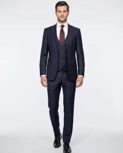 Corneliani Mens Navy Micro-Pattern Fully-Canvassed Notch Lapel Slim Fit 3-Piece Wool Suit - 38S