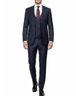 Corneliani Mens Navy Micro-Pattern Fully-Canvassed Notch Lapel Slim Fit 3-Piece Wool Suit - 38S