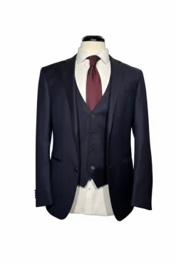 Corneliani Mens Navy Micro-Pattern Fully-Canvassed Notch Lapel Slim Fit 3-Piece Wool Suit - 38S