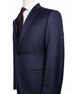 Corneliani Mens Navy Micro-Pattern Fully-Canvassed Notch Lapel Slim Fit 3-Piece Wool Suit - 38S