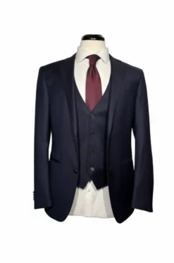 Corneliani Mens Navy Micro-Pattern Fully-Canvassed Notch Lapel Classic Fit 3-Piece Wool Suit - 36S