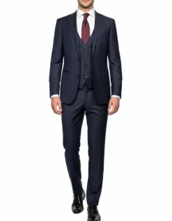 Corneliani Mens Navy Micro-Pattern Fully-Canvassed Notch Lapel Classic Fit 3-Piece Wool Suit - 36S