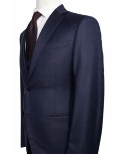 Corneliani Mens Navy Micro-Pattern Fully-Canvassed Notch Lapel Classic Fit 3-Piece Wool Suit - 36S