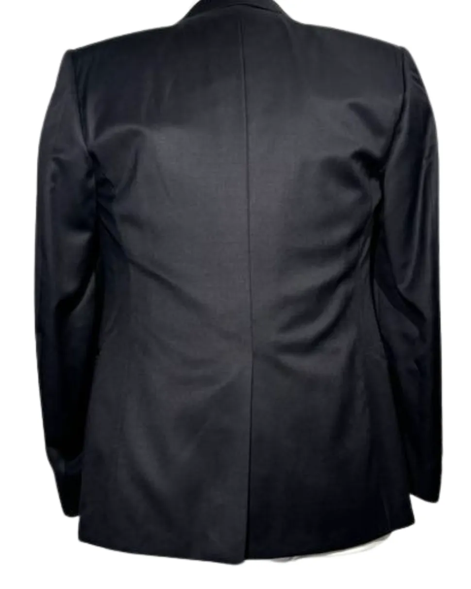 Corneliani Mens Solid Black Fully-Canvassed Peak Lapel Slim Fit 3-Piece Wool Tuxedo Suit - 42R