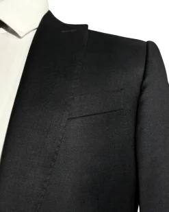 Corneliani Mens Solid Black Fully-Canvassed Peak Lapel Slim Fit 3-Piece Wool Tuxedo Suit - 42R