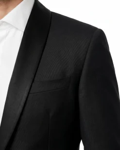 Corneliani Mens Solid Black Fully-Canvassed Shawl Lapel Slim Fit 3-Piece Wool Tuxedo - 38R