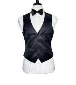 Corneliani Mens Solid Black Fully-Canvassed Peak Lapel Slim Fit 3-Piece Wool Silk Tuxedo - 40R