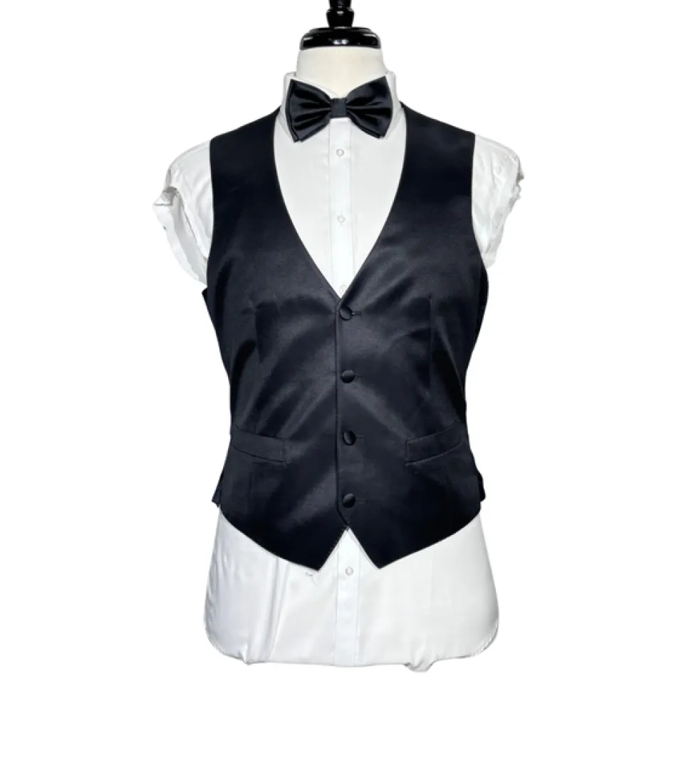 Corneliani Mens Solid Black Fully-Canvassed Peak Lapel Slim Fit 3-Piece Wool Silk Tuxedo - 40R