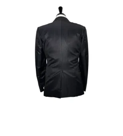 Corneliani Mens Solid Black Fully-Canvassed Peak Lapel Slim Fit 3-Piece Wool Silk Tuxedo - 40R