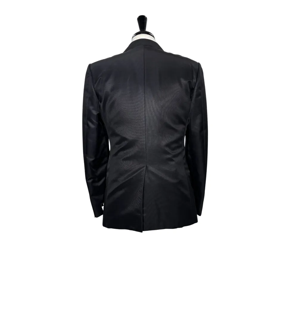 Corneliani Mens Solid Black Fully-Canvassed Peak Lapel Slim Fit 3-Piece Wool Silk Tuxedo - 40R