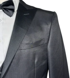 Corneliani Mens Solid Black Fully-Canvassed Peak Lapel Slim Fit 3-Piece Wool Silk Tuxedo - 40R