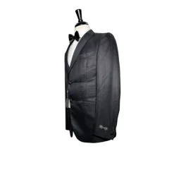 Corneliani Mens Solid Black Fully-Canvassed Peak Lapel Slim Fit 3-Piece Wool Silk Tuxedo - 40R
