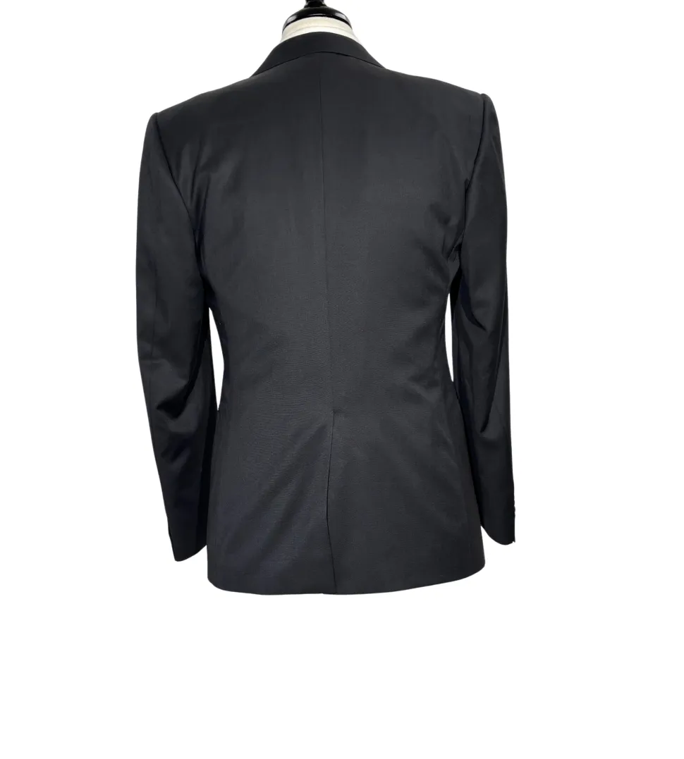 Corneliani Mens Solid Black Fully-Canvassed Satin Split Peak Lapel Slim Fit 3-Piece Wool Tuxedo - 38R