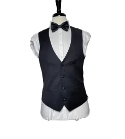 Corneliani Mens Solid Black Fully-Canvassed Satin Split Peak Lapel Slim Fit 3-Piece Wool Tuxedo - 38R