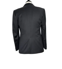 Corneliani Mens Solid Black Fully-Canvassed Satin Split Peak Lapel Slim Fit 3-Piece Wool Tuxedo - 40R
