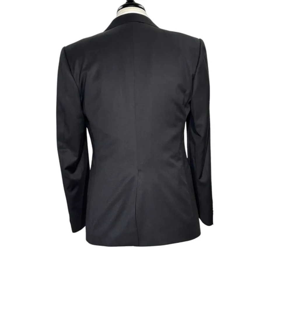 Corneliani Mens Solid Black Fully-Canvassed Satin Split Peak Lapel Slim Fit 3-Piece Wool Tuxedo - 40R