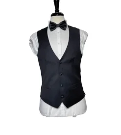 Corneliani Mens Solid Black Fully-Canvassed Satin Split Peak Lapel Slim Fit 3-Piece Wool Tuxedo - 40R