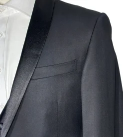 Corneliani Mens Solid Black Fully-Canvassed Shawl Lapel Classic Fit 3-Piece Wool Tuxedo - 38R