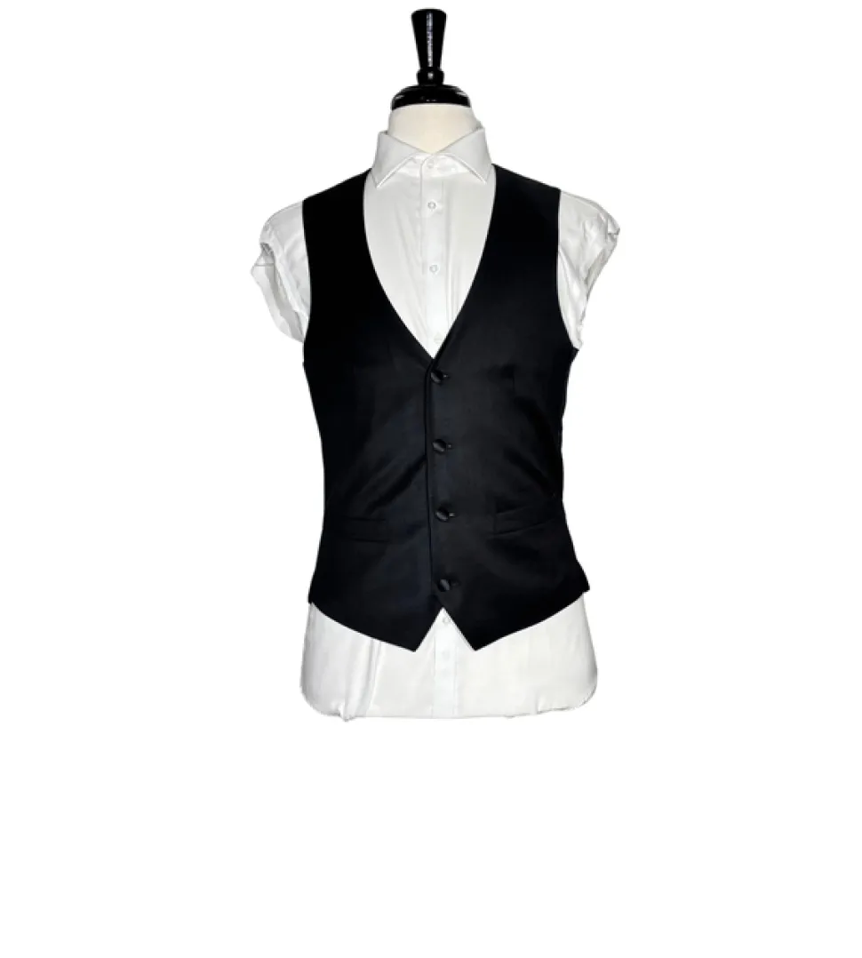 Corneliani Mens Solid Black Fully-Canvassed Shawl Lapel Classic Fit 3-Piece Wool Tuxedo - 38R