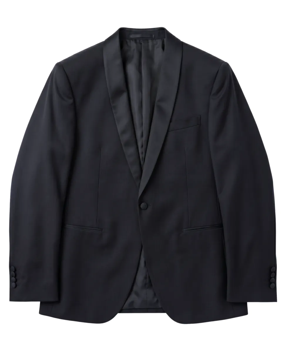 Corneliani Mens Solid Black Fully-Canvassed Shawl Lapel Classic Fit 3-Piece Wool Silk Tuxedo - 36S