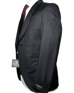 Corneliani Mens Solid Black Fully-Canvassed Peak Lapel Classic Fit 3-Piece Wool Tuxedo Suit - 36S