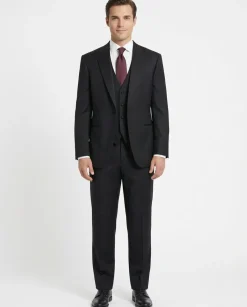 Corneliani Mens Solid Black Fully-Canvassed Peak Lapel Classic Fit 3-Piece Wool Tuxedo Suit - 36S