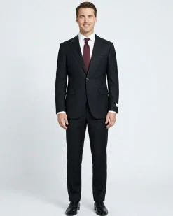 Corneliani Mens Solid Black Fully-Canvassed Peak Lapels Classic Fit 1-Button Wool Blend Suit - 38L