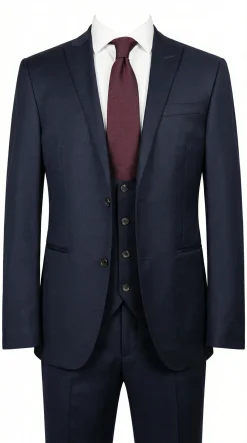 Corneliani Mens Solid Midnight Blue Fully-Canvassed Peak Lapels Slim Fit 3-Piece Wool Suit - 38R