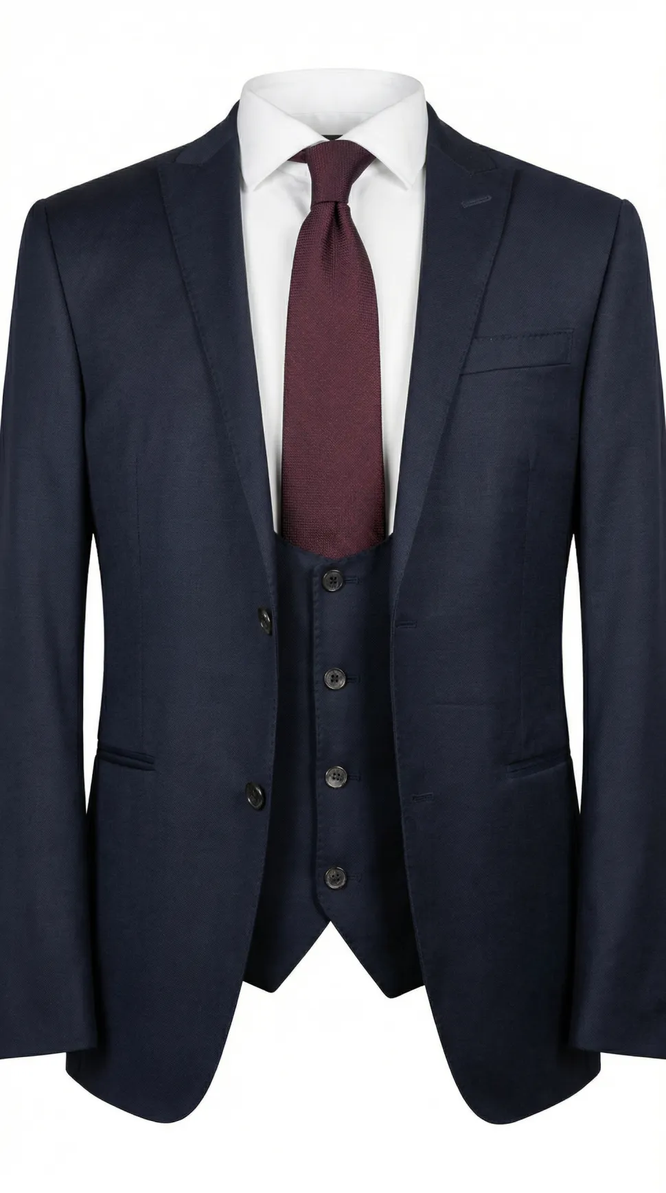 Corneliani Mens Solid Midnight Blue Fully-Canvassed Peak Lapels Slim Fit 3-Piece Wool Suit - 38R