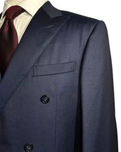 Corneliani Mens Solid Navy Blue Fully-Canvassed Peak Lapels Slim Fit Double Breasted Wool Suit - 42R