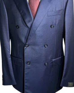 Corneliani Mens Solid Navy Blue Fully-Canvassed Peak Lapels Slim Fit Double Breasted Wool Suit - 42R