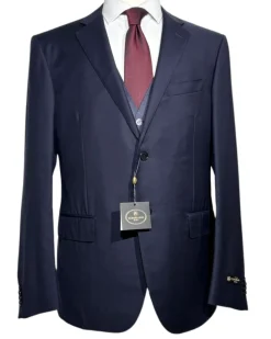 Corneliani Mens Solid Navy Blue Fully-Canvassed Notch Lapel Slim Fit 3-Piece Wool Suit - 44R