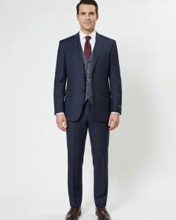 Corneliani Mens Solid Navy Blue Fully-Canvassed Notch Lapel Slim Fit 3-Piece Wool Suit - 44R