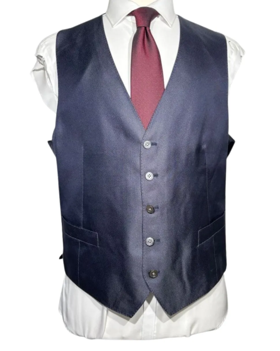 Corneliani Mens Solid Navy Blue Fully-Canvassed Notch Lapel Slim Fit 3-Piece Wool Suit - 44R