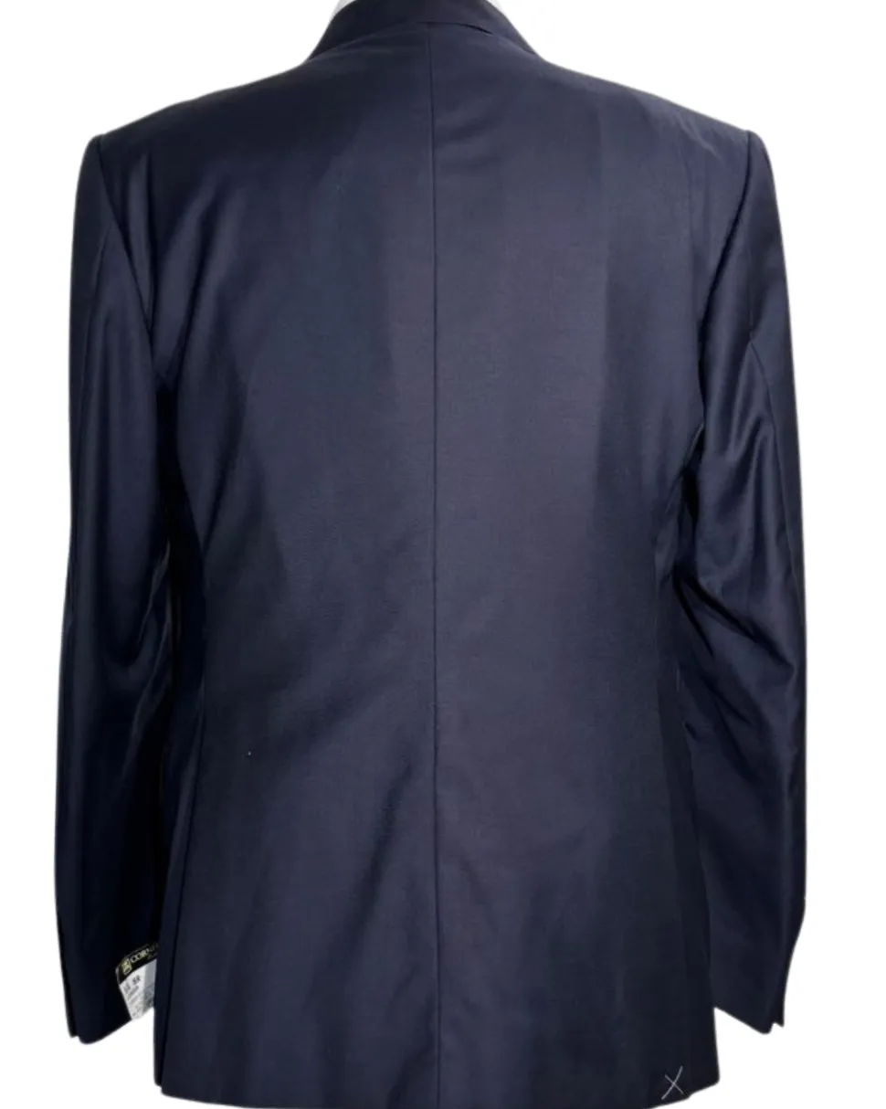 Corneliani Mens Solid Navy Blue Fully-Canvassed Notch Lapel Slim Fit 3-Piece Wool Suit - 44R