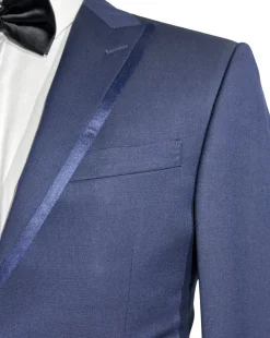 Corneliani Mens Solid Navy Fully-Canvassed Peak Lapel Slim Fit 3-Piece Wool Tuxedo Suit - 36R