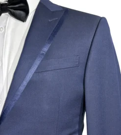 Corneliani Mens Solid Navy Fully-Canvassed Peak Lapel Slim Fit 3-Piece Wool Tuxedo Suit - 38R